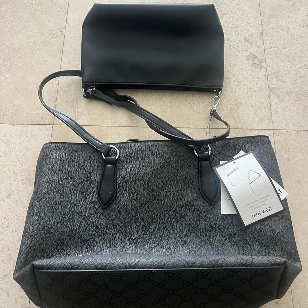 Nine West Black Structured Tote with Leather Trim - Picture 4 of 6